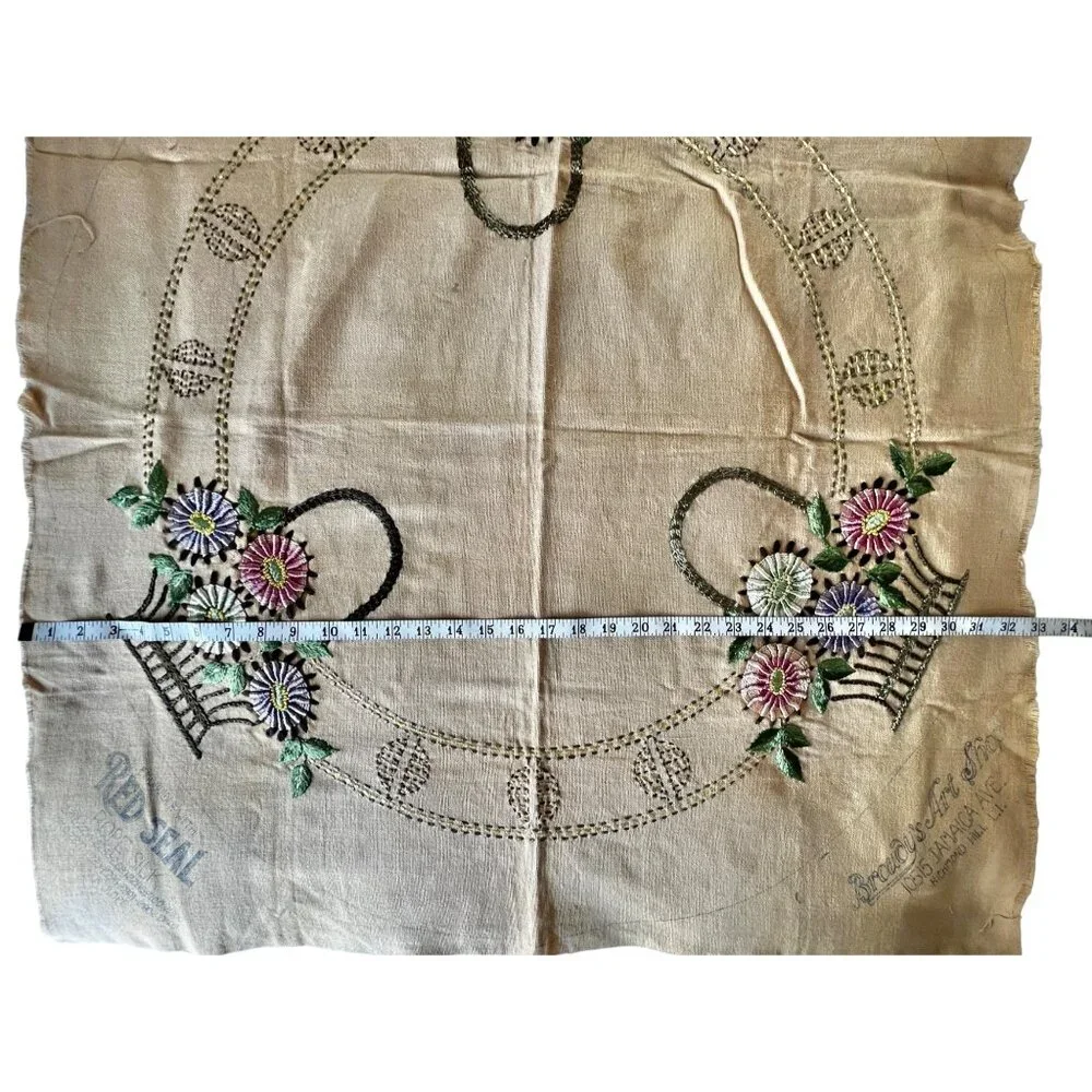 Vintage Spider Web Embroidered Tablecloth  Unfinished Hem Broudys Art Shop 36x33